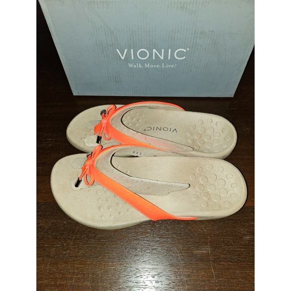 Vionic Bella Papaya Tropical Toe-Post Sandal Fiesta Orange Women's US 7.5 New - Picture 5 of 10